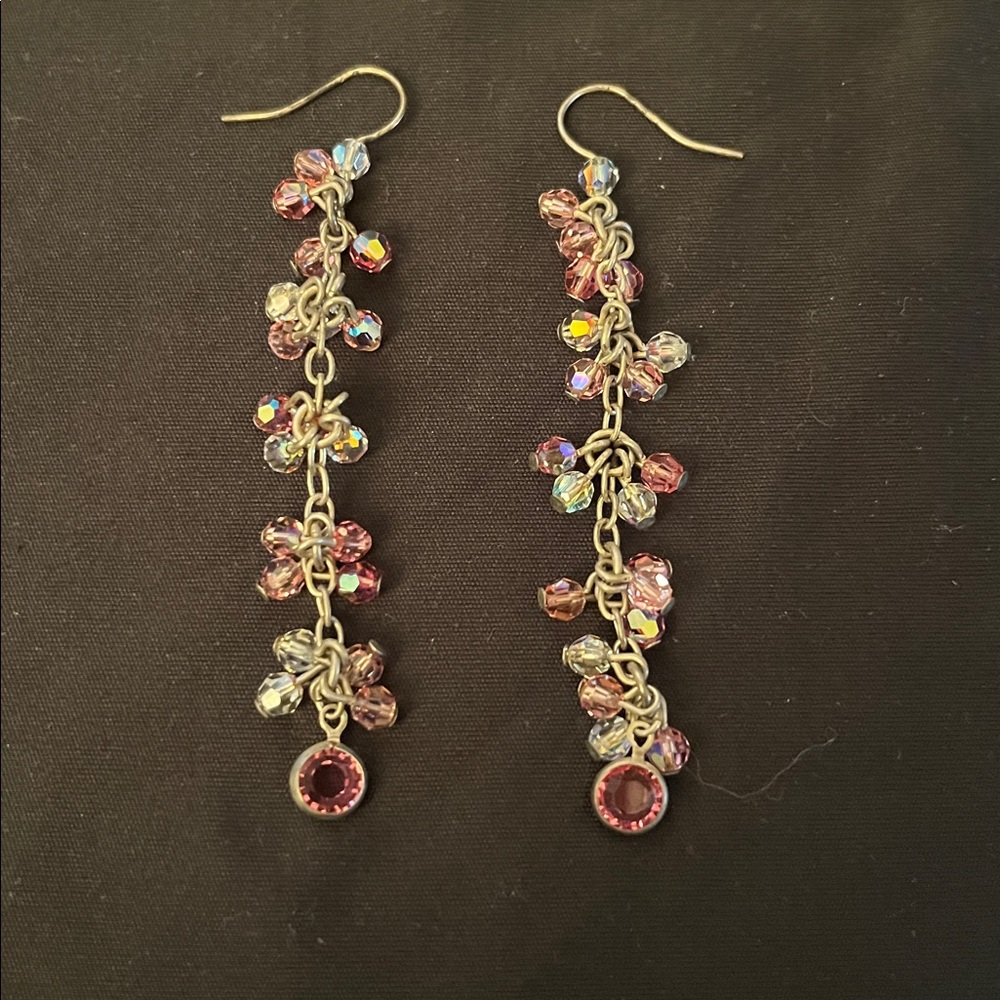 Pink Rhinestone Dangling Earrings - image 1